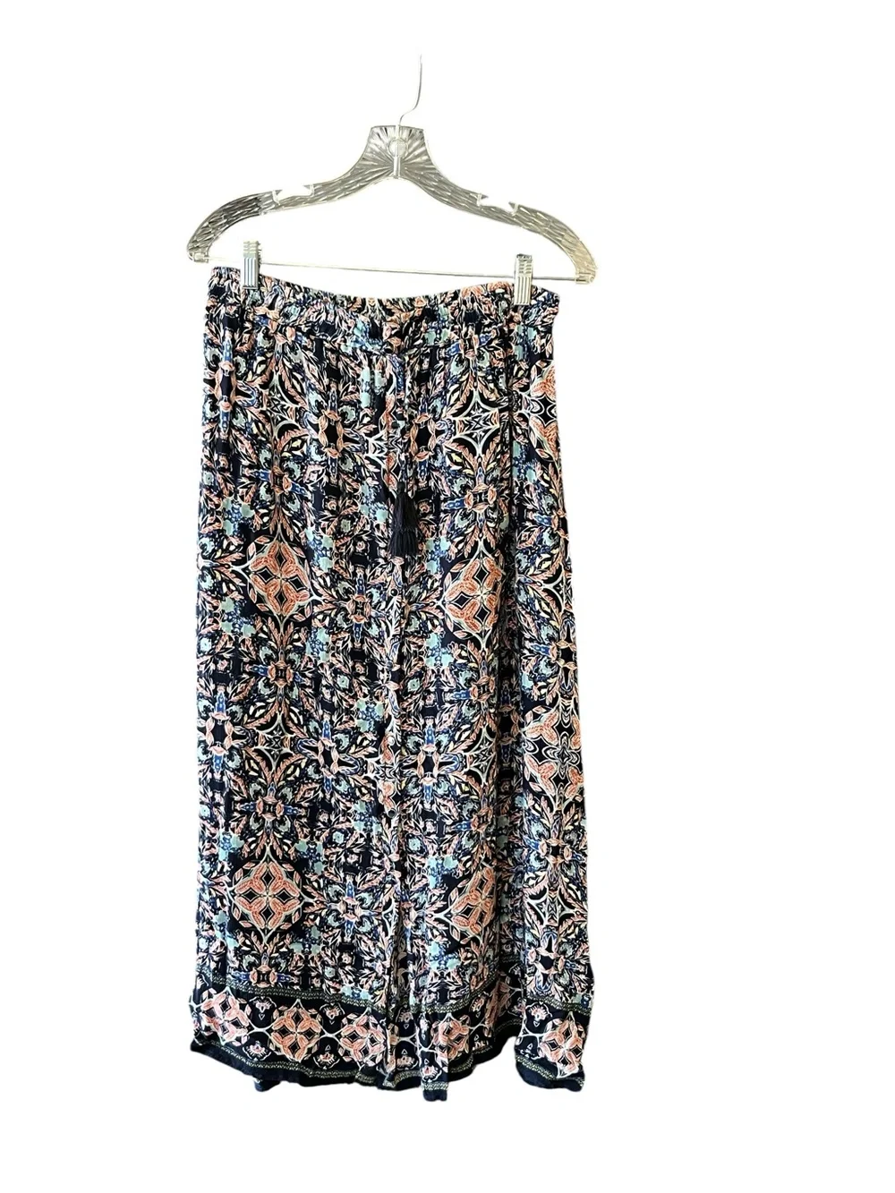 Hannah Maxi Skirt Women’s L Blue Boho Indie Paisley Lined Drawstring Waist